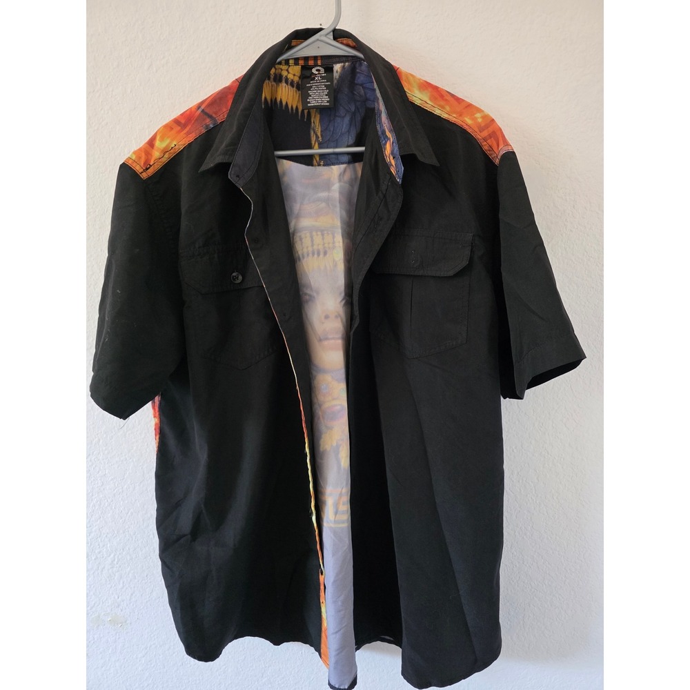 Akademiks Mens XL Black Medusa Graphic Short Sleeve Button Up Shirt Streetwear - Picture 7 of 7